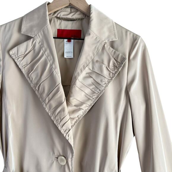 Les Copains Lightweight Neutral Belted Trench Coat Pleat Details in‎ Cream, M - Picture 2 of 13